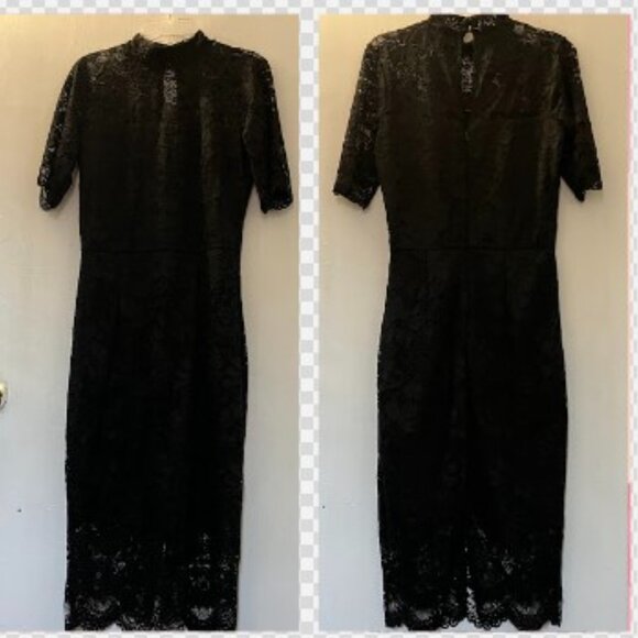 New York & Company Black Short-Mid Sleeve Lace Dress Sheer Top and Bottom Small - Picture 1 of 9